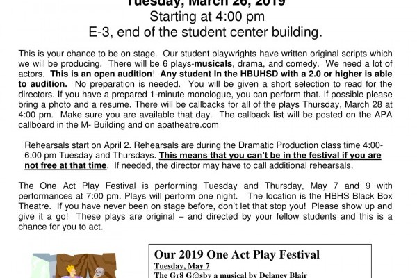 One Act Play Festival Auditions